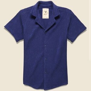 oas solid terry navy blue button up shirt